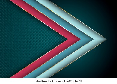 Polygonal arrow with gold triangle edge lines banner vector design. Glamour business background template. Futuristic cover graphic design. Poly gradient shapes with metallic glossy edge lines.