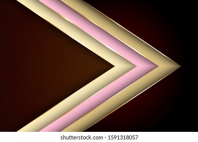 Polygonal arrow with gold triangle edge lines banner vector design. Luxury business background template. Gold metallic edge lines, gradient overlapping shapes. Futuristic cover graphic design.