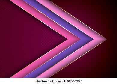 Polygonal arrow with gold triangle edge lines banner vector design. Chic poster background template. Cool geometric graphic concept. Poly gradient shapes with metallic glossy edge lines.