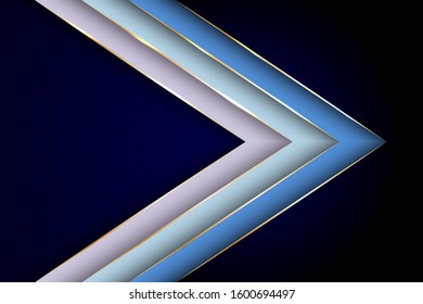Polygonal arrow with gold triangle edge lines banner vector design. Royal banner background template. Creative digital illustration. Gold metallic edge lines, gradient overlapping shapes.
