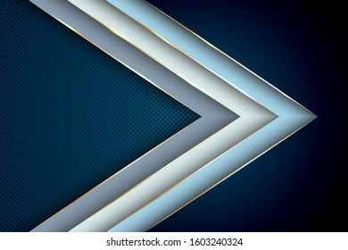 Polygonal arrow with gold triangle edge lines banner vector design. Stylish banner background template. Poly gradient shapes with metallic glossy edge lines. Futuristic cover graphic design.