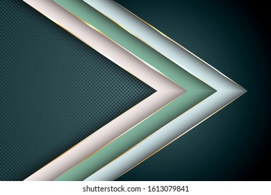 Polygonal arrow with gold triangle edge lines banner vector design. Rich poster background template. Cool geometric graphic concept. Gradient facets shapes, stripes gold edges lines vector.
