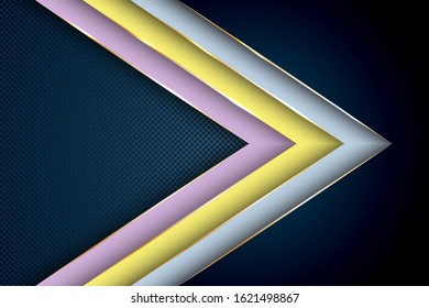 Polygonal arrow with gold triangle edge lines banner vector design. Stylish business background template. Creative digital illustration. Poly gradient shapes with metallic glossy edge lines.