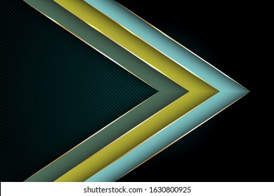 Polygonal arrow with gold triangle edge lines banner vector design. VIP business background template. Poly gradient shapes with metallic glossy edge lines. Abstract wallpaper modern design.