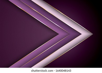 Polygonal arrow with gold triangle edge lines banner vector design. Royal business background template. Poly gradient shapes with metallic glossy edge lines. Blank banner layout design.