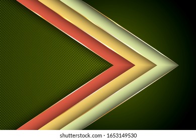 Polygonal arrow with gold triangle edge lines banner vector design. Stylish business background template. Creative digital illustration. Multi layers paper cut material design.