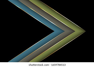 Polygonal arrow with gold triangle edge lines banner vector design. Stylish banner background template. Blank banner layout design. Gold metallic edge lines, gradient overlapping shapes.