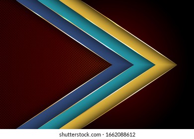 Polygonal arrow with gold triangle edge lines banner vector design. Premium business background template. Multi layers paper cut material design. Trendy tech vector graphics.