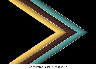 Polygonal arrow with gold triangle edge lines banner vector design. Rich poster background template. Futuristic cover graphic design. Gradient facets shapes, stripes gold edges lines vector.