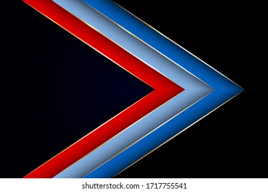 Polygonal arrow with gold triangle edge lines banner vector design. Glossy poster background template. Trendy tech vector graphics. Multi layers paper cut material design.