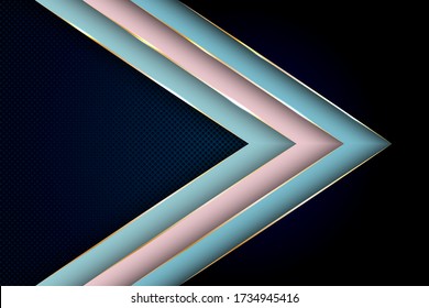 Polygonal arrow with gold triangle edge lines banner vector design. VIP banner background template. Poly gradient shapes with metallic glossy edge lines. Trendy tech vector graphics.