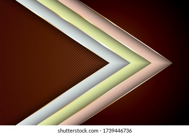 Polygonaler Pfeil mit goldenen Dreieck-Kanten Linien Banner Vektordesign. Glamour Banner Hintergrundvorlage. Polnische Gradientenformen mit metallisch glänzenden Kantenlinien. Futuristisches Cover Grafik Design.