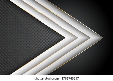 Polygonal arrow with gold triangle edge lines banner vector design. Chic business background template. Multi layers paper cut material design. Blank banner layout design.