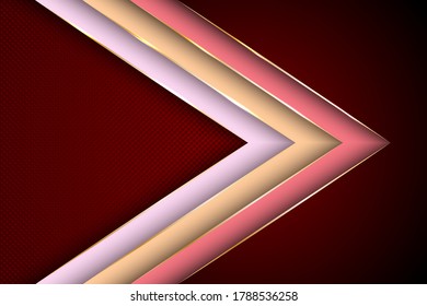 Polygonal arrow with gold triangle edge lines banner vector design. Premium poster background template. Gradient facets shapes, stripes gold edges lines vector. Trendy tech vector graphics.