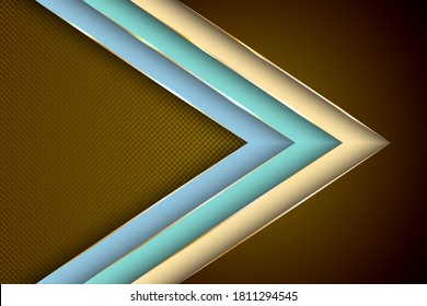 Flecha poligonal con diseño vectorial de líneas de borde triangular de oro. Plantilla de fondo de banner brillante. Diseño de material de corte de papel de varias capas. Ilustración digital creativa.