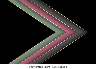 Flecha poligonal con diseño vectorial de líneas de borde triangular de oro. Plantilla de fondo de banner VIP. Resumen de diseño moderno con papel pintado. Las franjas de cinta de opciones se superponen en el fondo de los puntos de semitono.