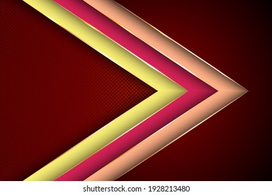 Polygonal arrow with gold triangle edge lines banner vector design. Glossy business background template. Gradient facets shapes, stripes gold edges lines vector. Blank banner layout design.
