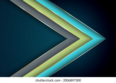 Polygonal arrow with gold triangle edge lines banner vector design. Royal banner background template. Abstract wallpaper modern design. Multi layers paper cut material design.