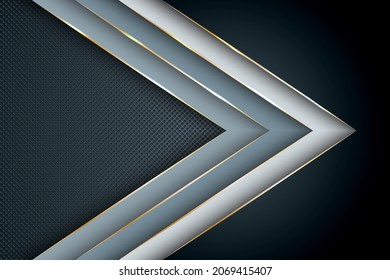 Polygonal arrow with gold triangle edge lines banner vector design. Rich poster background template. Gradient facets shapes, stripes gold edges lines vector. Creative digital illustration.