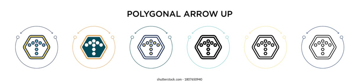 Polygonales Pfeil-nach-oben Symbol in gefüllter, dünner Linie, Umriss-und Strich-Stil. Vektorgrafik von zwei farbigen und schwarzen, polygonalen Pfeilaufschlägen, die Vektorsymbole entwerfen, kann für mobile, i, i, web-basierte