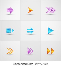 Polygonal arrow icon set on gray background. Contemporary modern style. Vector illustration. Can be used for web design.