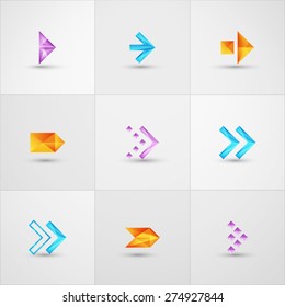 Polygonal arrow icon set on gray background. Contemporary modern style. Vector illustration. Can be used for web design.