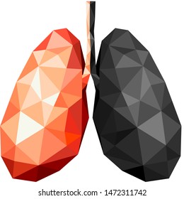 polygonal art of human lung design. Healthy and unhealthy lung. faceted low-poly geometry effect. Abstract anatomy organ. Illustration isolated on white background.