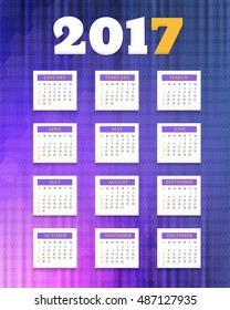Polygonal Background 2017 Full Calendar Template - Promotion Poster Vector Design, Week Starts Sunday
