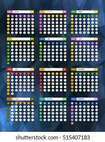Polygonal Background 2017 Full Calendar Template - Promotion Poster Vector Design, Week Starts Sunday