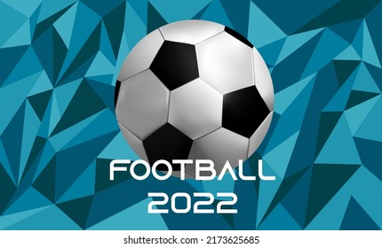 Polygonaler Hintergrund mit blauen Dreiecken. Fußball im realistischen Stil. Vektorgrafik. Fußball 2022.