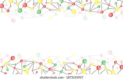 Polygonal background of colored molecular in red, yellow and green. Scientific chemical abstract background of atoms and molecules medical vector illustration
