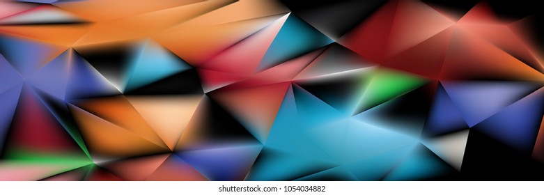 Polygonal background of different colors with triangle shapes. Crystallized 3d effect. Panoramic backdrop.
