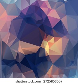 Fondo poligonal con Formas triangulares geométricas. El fondo poligonal oscuro presenta texturas de mosaico rosa, amarillo, violeta y azul. El diseño Abstractas de cristal crea un elegante fondo poligonal.