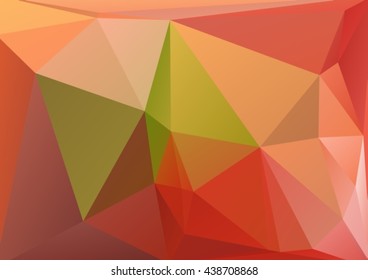 Polygonal background with green and light pink triangles.