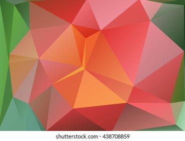 Polygonal background with green and red triangles.