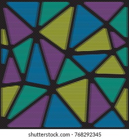 Polygonal Background Made with Space Hologram Optical Illusion Triangles - Colored Elements on Black Dots Wallpaper - Vector Flat Graphic Design