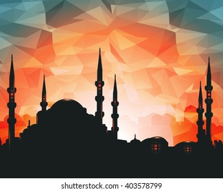 Polygonal Background and Mosque, Ramadan Kareem Vector Design