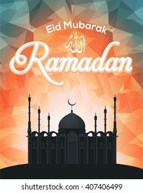 Polygonal Background and Mosque, Ramadan Kareem Vector Design