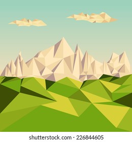  Polygonal background, Mountainous terrain, vector illustration. 