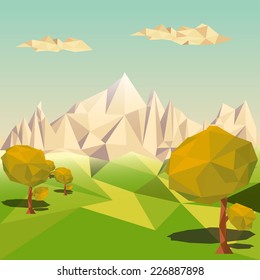  Polygonal background, Mountainous terrain, vector illustration. 