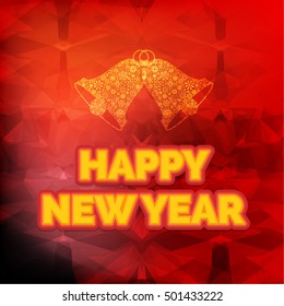 Polygonal Background, Stylish Text Happy New Year, Greeting Card Design