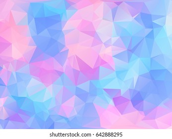 Polygonal background of triangles in pink and blue colors. Triangular banner template.
