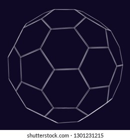 Polygonal ball on dark blue background. Wireframe soccer ball. Vector illustration.