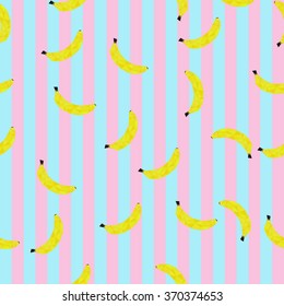 Polygonal banana pattern on the blue and pink background