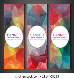 Polygonal banners with abstract multicolored mosaic background. Vector illustration