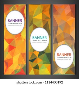 Polygonal banners with abstract multicolored mosaic background. Vector illustration