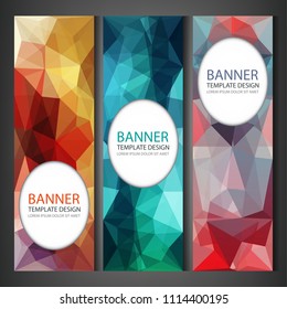 Polygonal banners with abstract multicolored mosaic background. Vector illustration