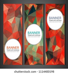 Polygonal banners with abstract multicolored mosaic background. Vector illustration