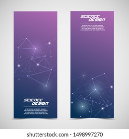 Polygonal banners with connecting dots and lines. Digital data visualization.	