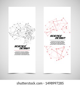 Polygonal banners with connecting dots and lines. Digital data visualization.	